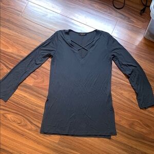 Gray Fitted Long Sleeve Cut Out Blouse